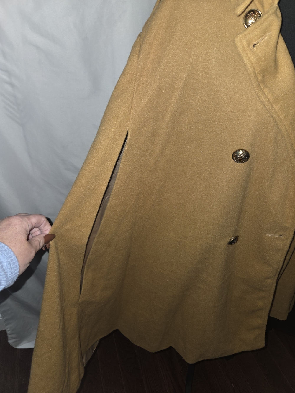 Women's Double-Breasted Camel Pea Coat - Picture 4 of 5